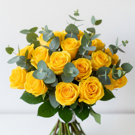Bouquet de roses jaunes avec eucalyptus